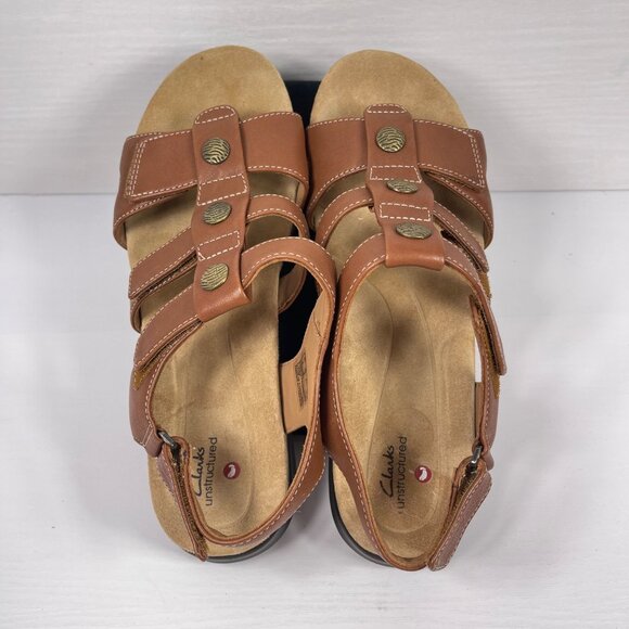 Clarks Unstructured Kylyn Step Sandals Women’s Sz 10 Dark Tan Leather Adjustable - Picture 7 of 10
